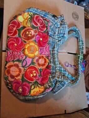 Awesome south America boho flower embroidery shoulder bag 12x7